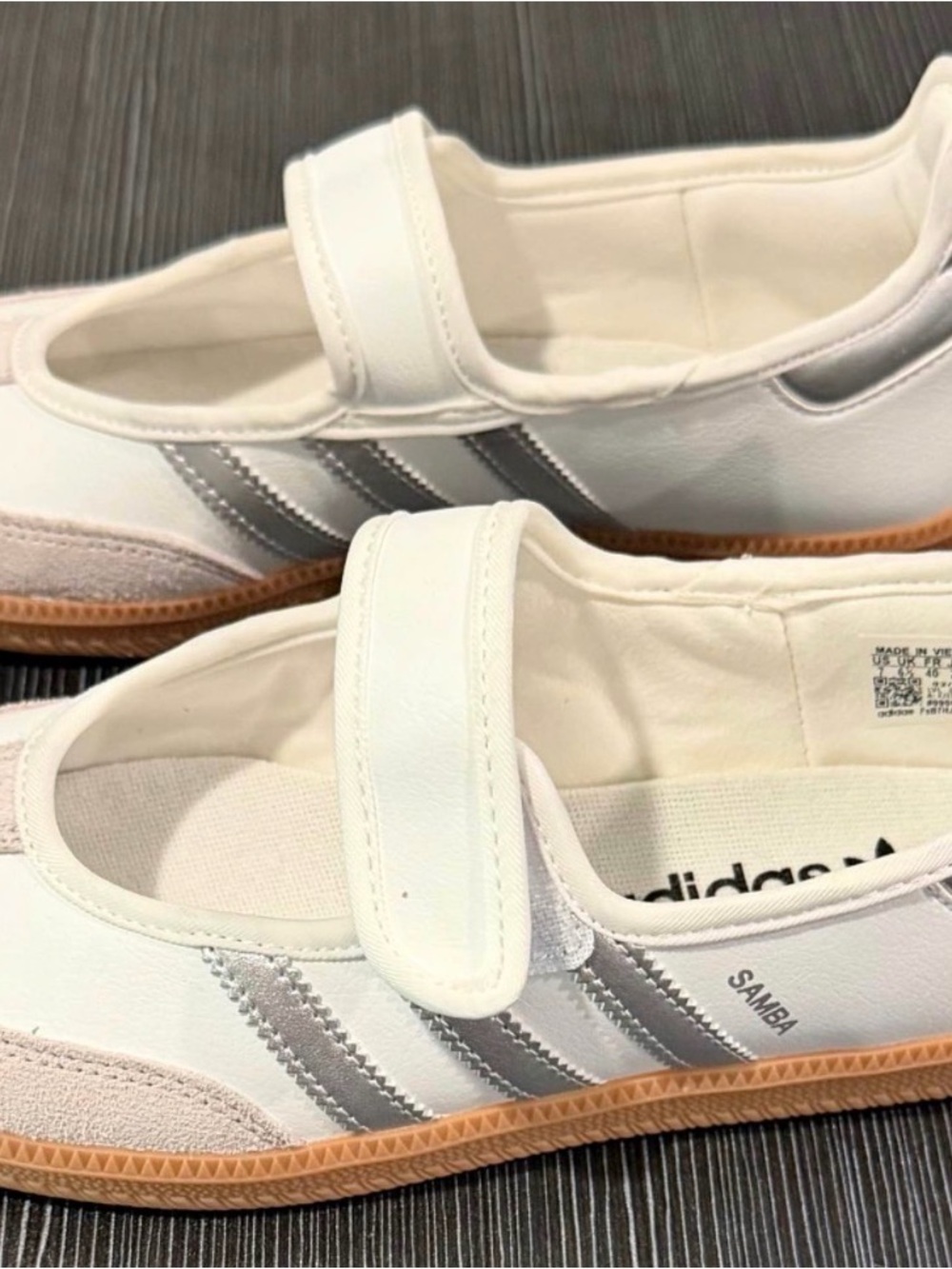 adidas White Samba Mary Jane Sneakers with Silver Stripes